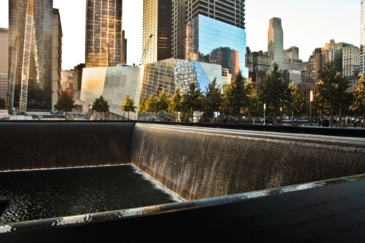 The memorial waterfalls, the largest man-made waterfalls in the country,  are located where the Twin Towers once stood. 