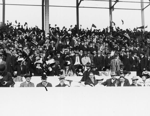 Red Sox supporters in the stands at Fenway Park before the start of the 1912 World Series.