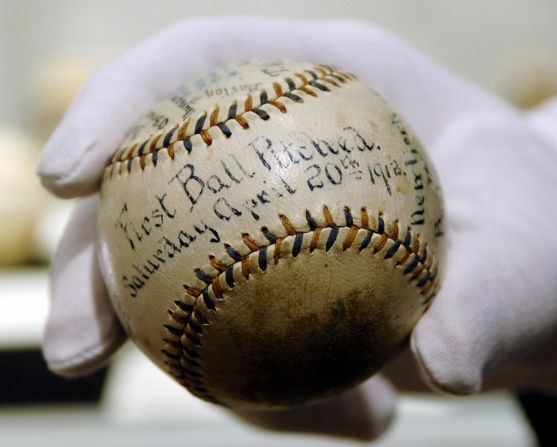 The first baseball pitched at the  April 20, 1912, grand opening of Fenway Park.