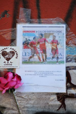 Armando Picchi Stadium has become a site of mourning, with fans leaving hundreds of personal tributes to Morosini since his tragic death on April 14.
