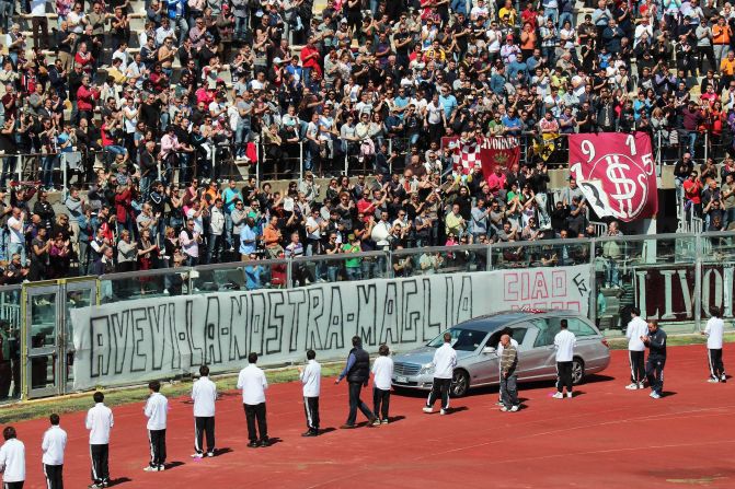 Thousands of fans packed into the ground to pay their respects to Morosini, who died after collapsing on the pitch during his side's Serie B game at Pescara.