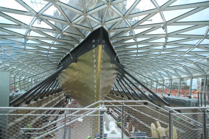 Vistors will now be able to walk underneath the ship after the restoration project raised it 11 feet in the air.