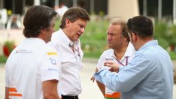Force India's Bob Fearnley (2nd R) during practice for the Bahrain Formula One Grand Prix on April 20.