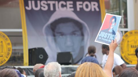 Martin family supporters turn out for a rally hosted by the NAACP in Sanford, Florida, on March 31.