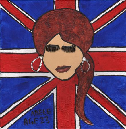 In addition to artwork from the children, some of Britain's most well-known faces have provided self portraits which will be auctioned on eBay. Here is Grammy winner, Adele's contribution. 