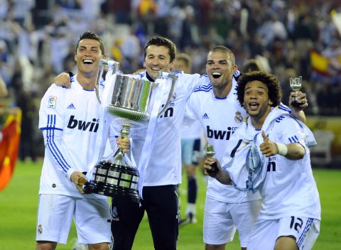 Ronaldo and his Real teammates celebrate their Copa Del Rey final win over Barcelona last season -- the only major trophy won by  Mourinho during his two seasons in Madrid.