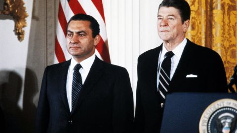 Mubarak, left, with U.S. President Ronald Reagan in the White House in 1982. 