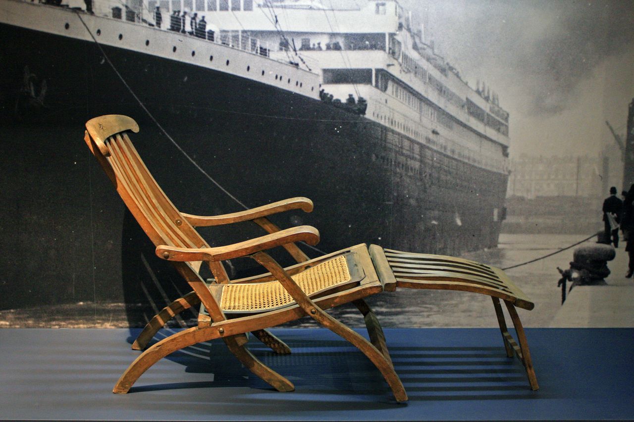 A rare original deck chair from the Titanic is a signature artifact of the permanent Titanic exhibit at the Maritime Museum of the Atlantic in Halifax, Nova Scotia.