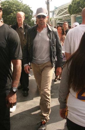 Gerard Butler attends a basketball game in Los Angeles.