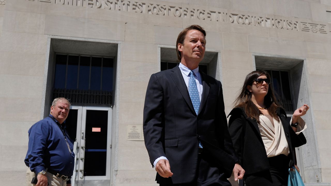 Former Sen. John Edwards leaves the courthouse after the first day of jury selection in his trial in Greensboro, North Carolina.