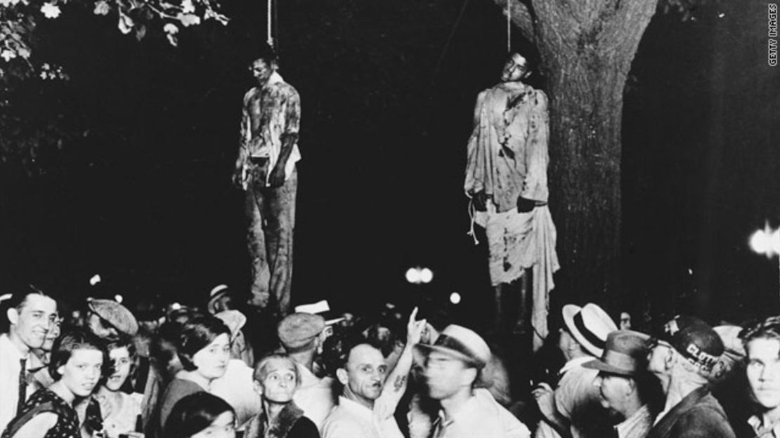 The famous and horrifying image of the killing of Thomas Shipp and Abram Smith in Marion, Indiana, in 1930.