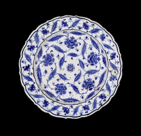 This blue and white dish, covered in stylized peonies and leaves, was made in the Turkish town of Iznik, famed for its pottery, in about 1570. It sold for £61,250 at Bonhams.