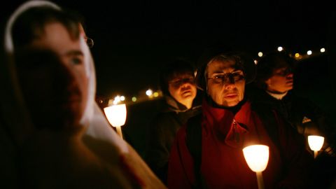 Death penalty protesters hold a candlelight vigil after the 2005 execution of serial killer Michael Ross in Enfield, Connecticut.