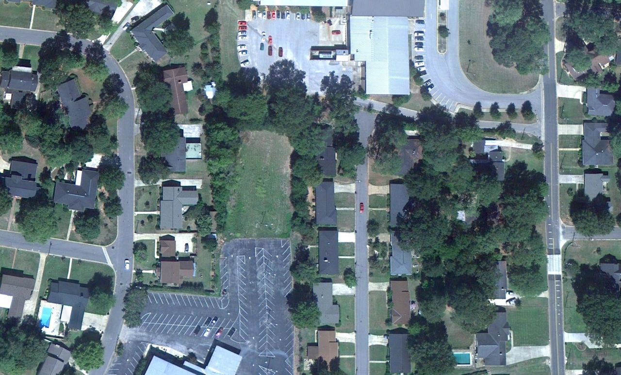 This Google Earth image, taken in 2010, shows how part of Tuscaloosa looked before the tornado. The large parking lot belongs to the Central Church of Christ at Hargrove Road and Third Street.