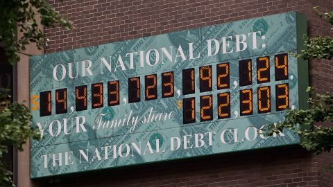  National Debt Clock, a digital display showing the  U.S. debt, sits at Sixth Avenue and West 44th Street in New York .
