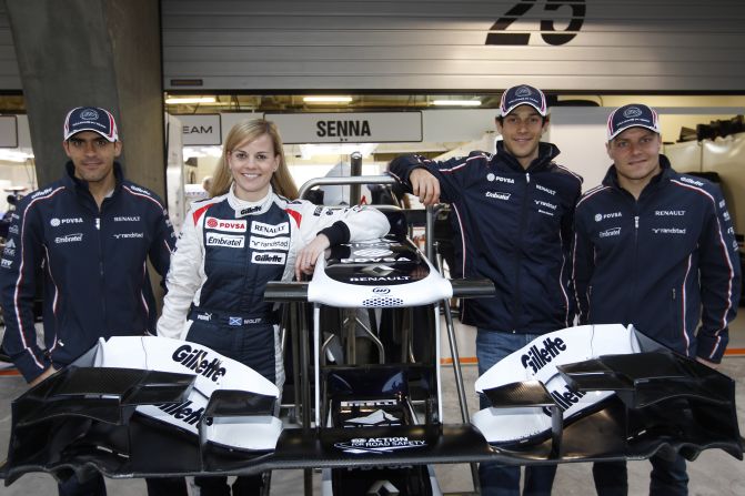 In Shanghai for the 2012 Chinese Grand Prix in April, Wolff with the Williams F1 team (L-R): Pastor Maldonado, Wolff, Bruno Senna and fellow development driver Valtteri Bottas.
