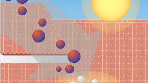 The tiles are coated with titanium dioxide, a photocatalyst, activated by daylight, which reacts with nitrogen oxides in the air turning them into harmless calcium nitrates, as this cartoon shows.