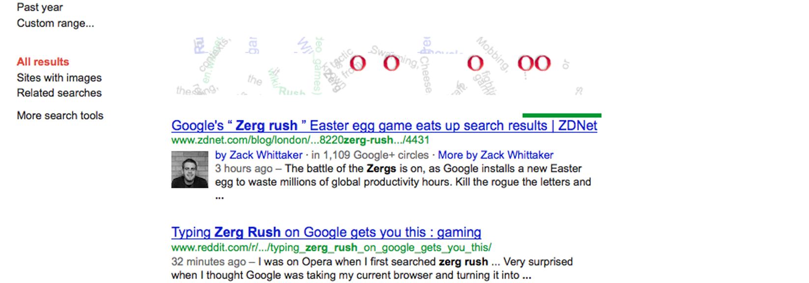 Zerg Rush' easter egg eats your Google search results