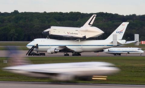 The Enterprise and its carrier get ready for departure from Washington Dulles International Airport on Friday.