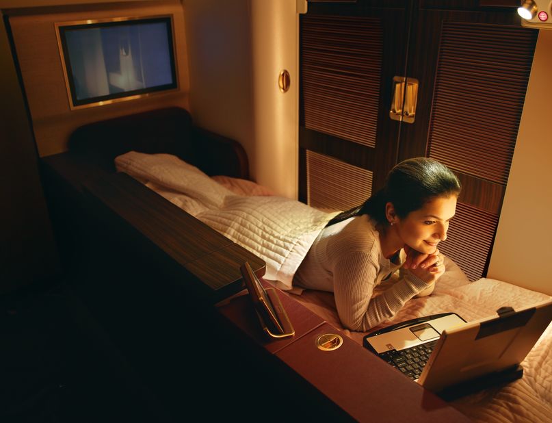 The eight first-class suites aboard Jet Airways' fleet of 777s offer passengers 26 square feet of private space with its own personal light settings.