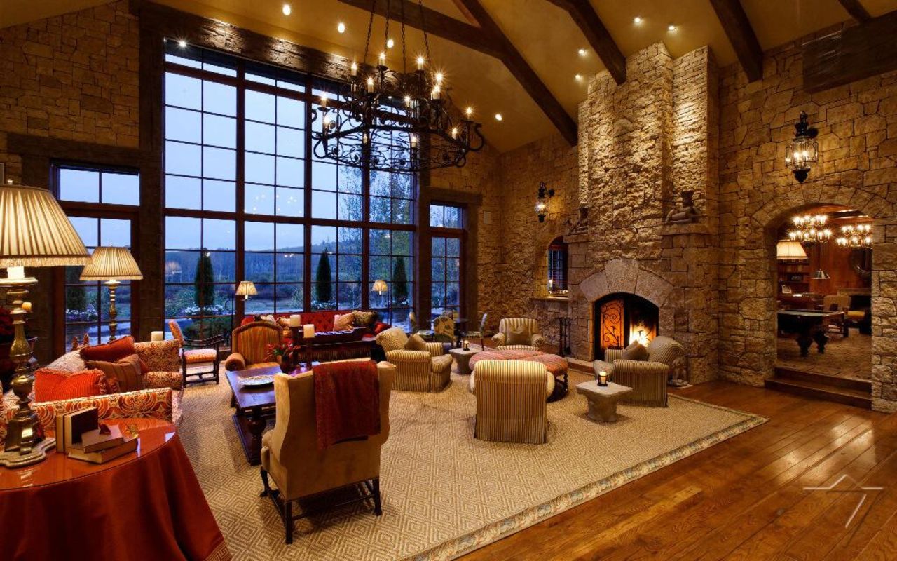 The 17,000-square-foot, six-bedroom mountain lodge has views over the terrain of Aspen's Red Mountain from nearly every window.