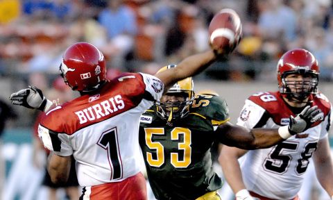 Linebacker Andre Sommersell was selected by the Oakland Raiders in the 2004 draft. He left the NFL the next year and is pictured in 2006 playing for the Edmonton Eskimos of the Canadian Football League, wearing No. 53.