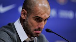 Barcelona's coach Josep Guardiola gives a press conference in Barcelona on April 27, 2012. Pep Guardiola is leaving the club, ending a four-year reign over one of the greatest eras in club football, the club president announced Today