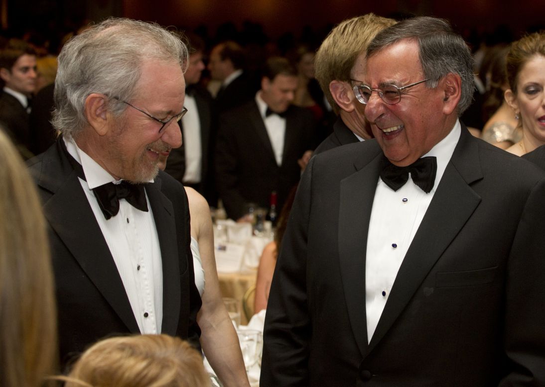 Director Steven Spielberg, left, laughs with Secretary of Defense Leon Panetta.