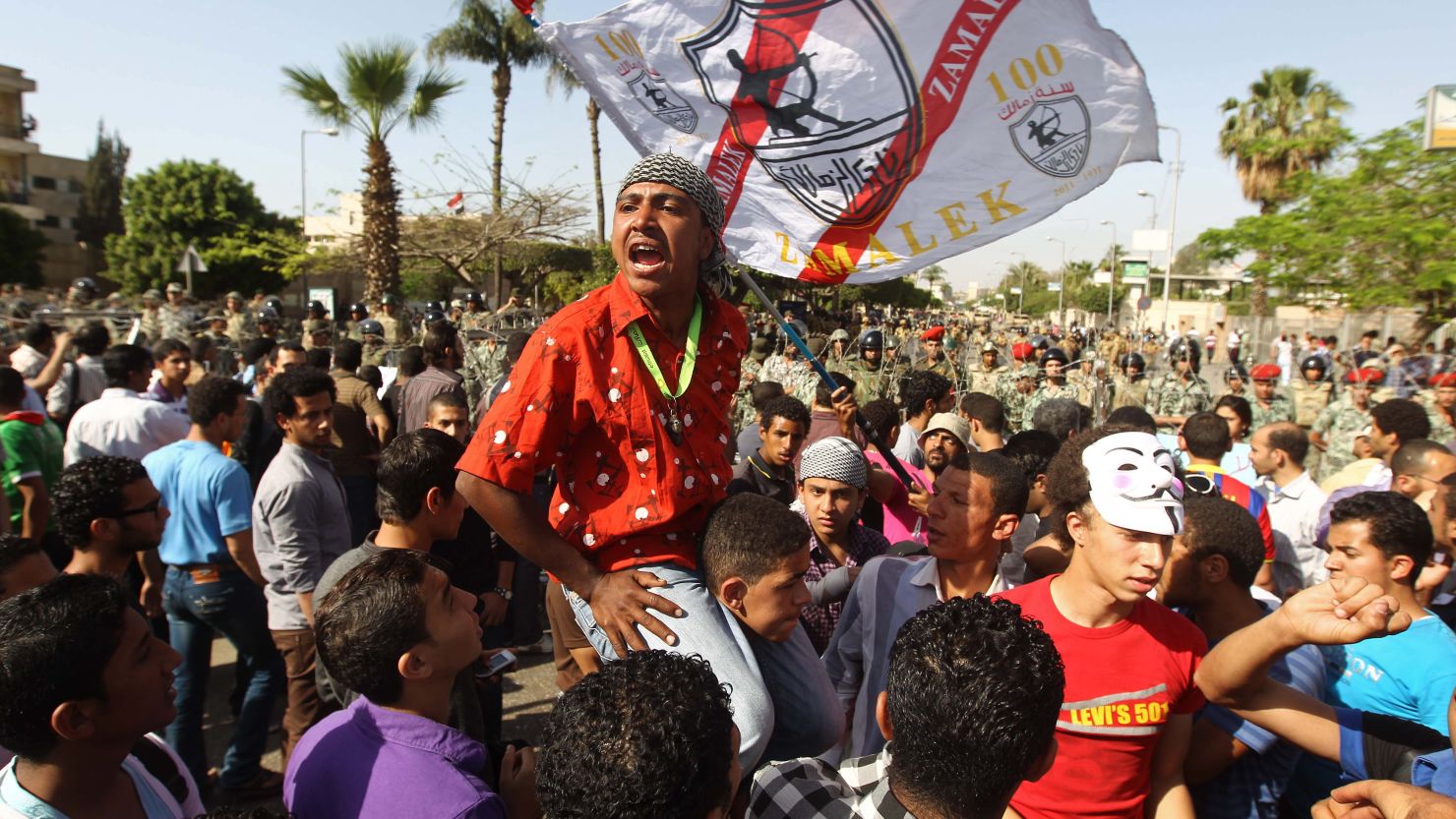 Egyptian protesters shout slogans during a demonstration against the interim military leadership in Cairo on Sunday.