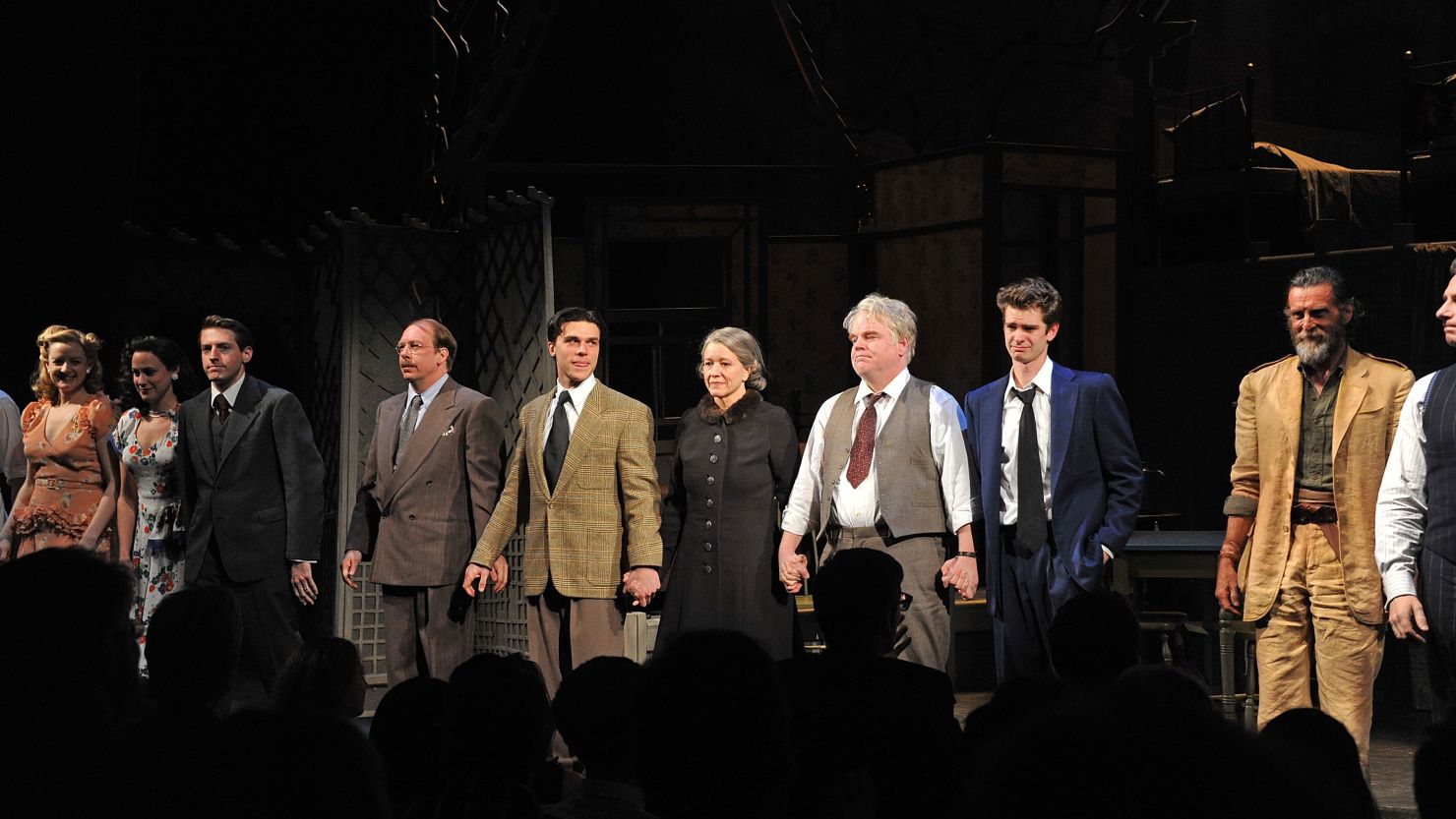 Cast members of "Death of a Salesman" take a curtain call at their Broadway opening on March 15 in New York City.
