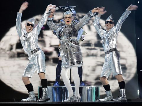 Drag act Verka Serduchka of Ukraine finishes second in the 2007 competition with the song "Dancing Lasha Tumbai."