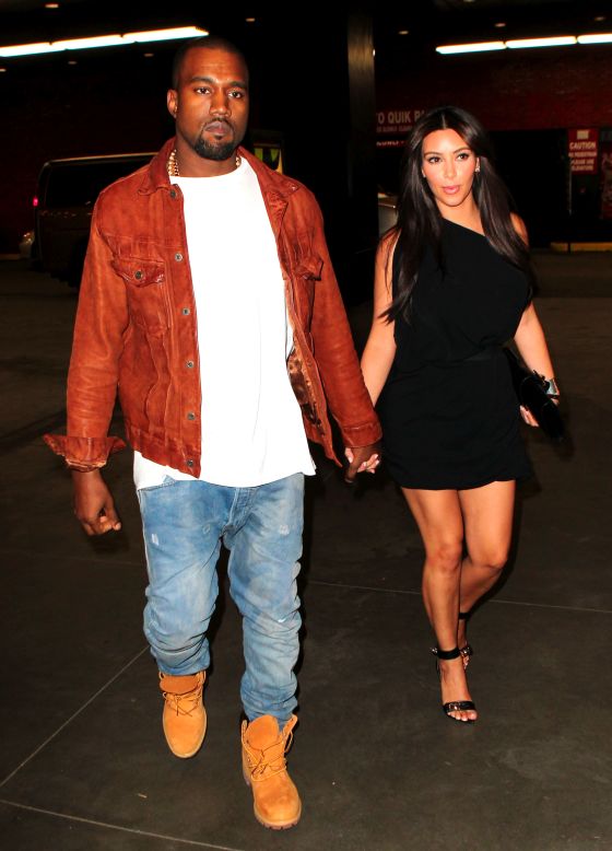 Kanye West and Kim Kardashain attend a Broadway show in New York City.