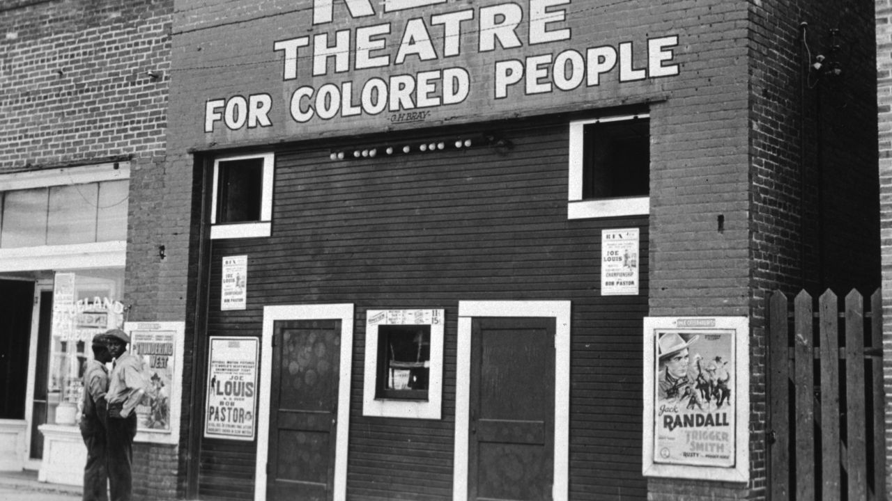 A theater in Leland, Mississippi, which was segregated under the Jim Crow laws in 1939.