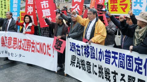 Okinawans protest recently the plan to move a U.S. military base to another part of the island