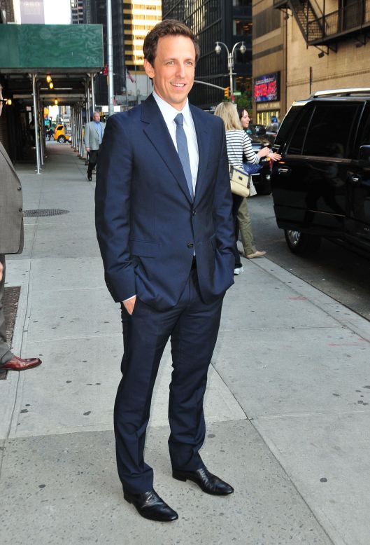 Seth Meyers visits the "Late Show with David Letterman" in New York City.