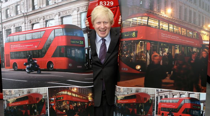 Boris Johnson poses with artists' depictions of the design for London's new Routemaster bus in May 2010. The buses are stylish -- echoing the design of the tourists' favorites -- but expensive: The first eight buses cost more than $18 million, although future buses will be $500,000 each. 