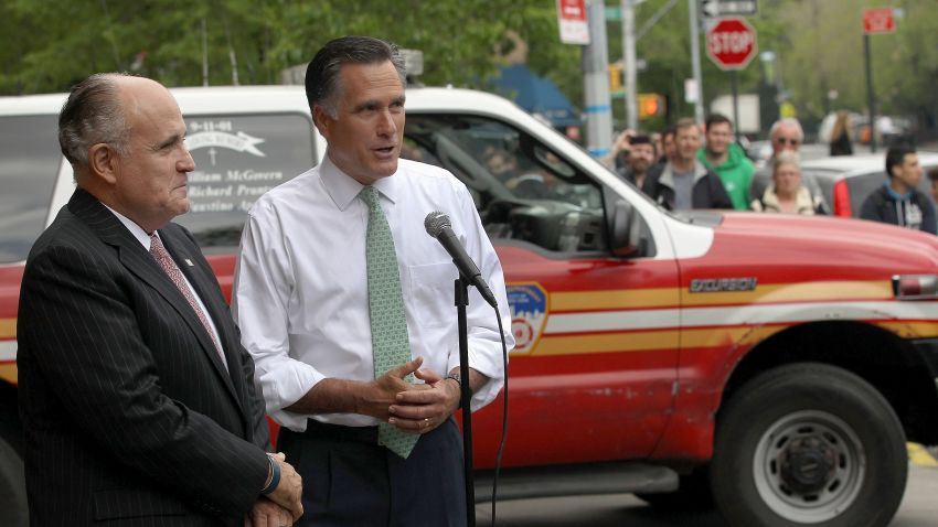 Presumptive GOP presidential nominee Mitt Romney was joined by former NYC Mayor Rudy Giuliani at  NYC firehouse on Tuesday.
