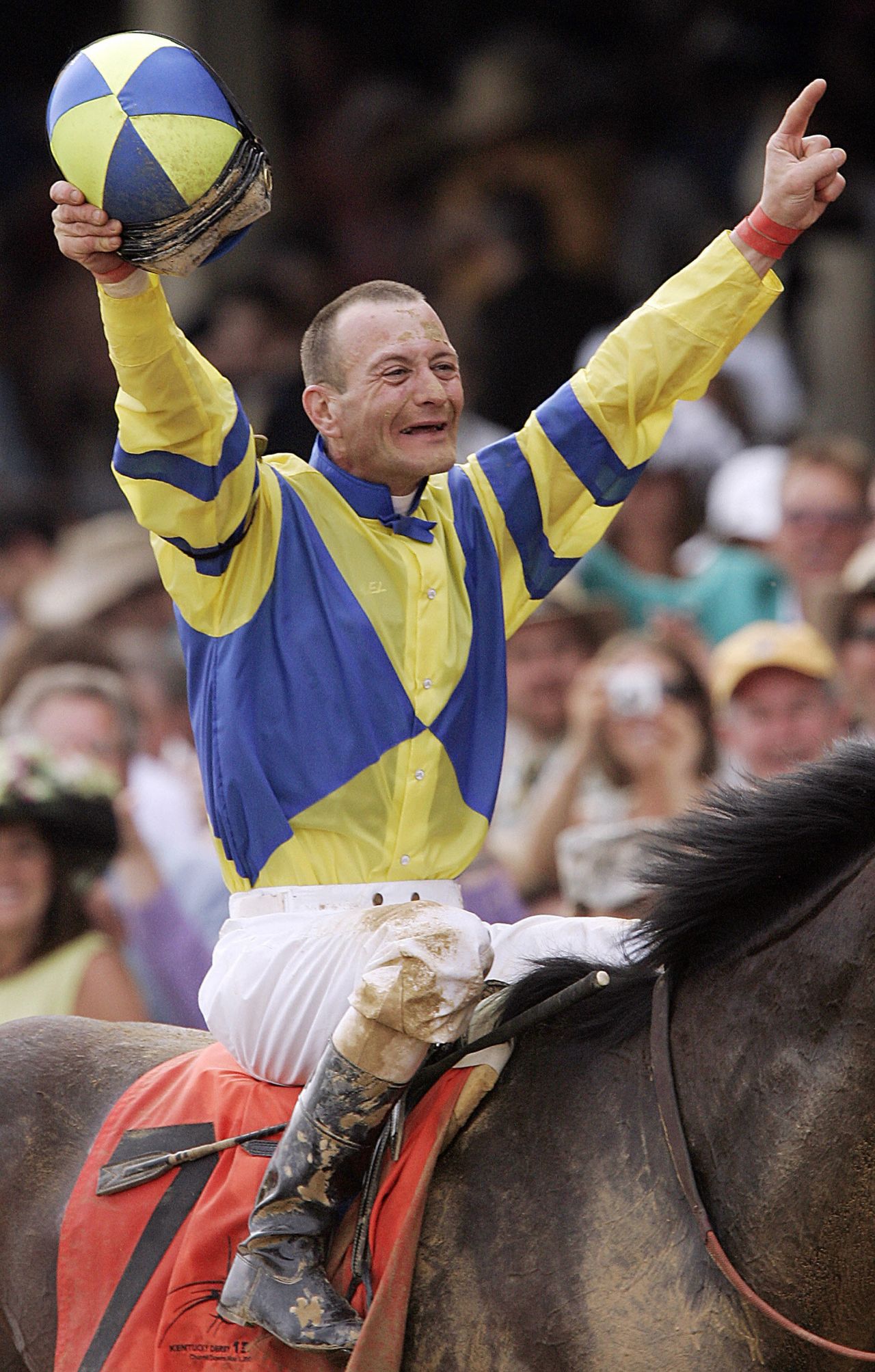 Borel celebrates after winning his first Kentucky Derby atop Street Sense in 2007. He was hugged by President George W. Bush at the White House after that victory.
