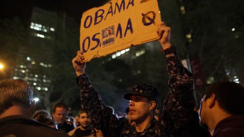 Thousands celebrate near ground zero after President Obama announced the killing of Osama bin Laden.