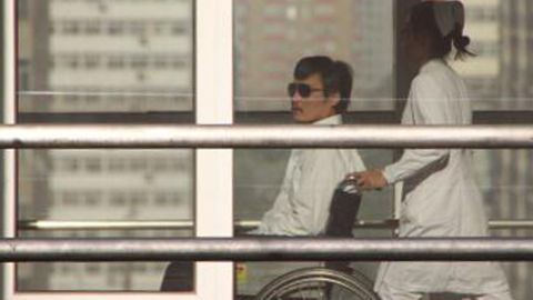 Chinese activist Chen Guangcheng appears Wednesday at a Beijing hospital, where he is receiving care for an injured foot.