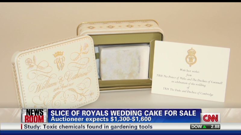 A slice of royal wedding cake from the marriage of Prince William and Kate  Middleton in a presentation tin presented to guests and dignitaries at  their wedding on April 29, 2011, estimated