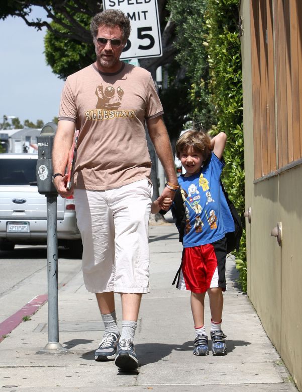 Will Ferrell walks with his son in West Hollywood.