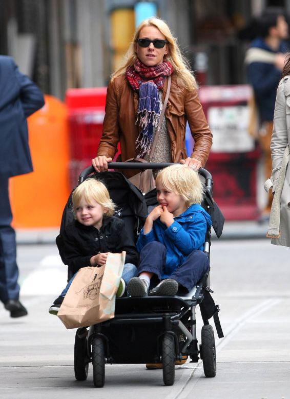 Naomi Watts goes for a walk with her boys.
