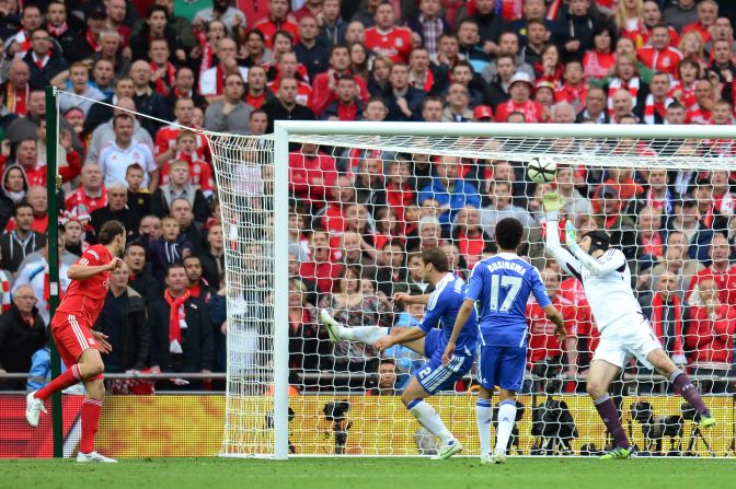 Liverpool came from 2-0 down and thought the scores had been leveled late in the match, but Chelsea goalkeeper Petr Cech made a desperate save from Andy Carroll's header underneath the crossbar. 