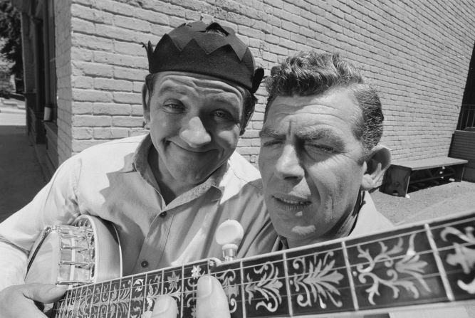 George Lindsey, left, poses with Andy Griffith for a photo during the taping of "The Darling Fortune," an October 1966 episode of "The Andy Griffith Show." Lindsey's character joined the hit sitcom in 1964.