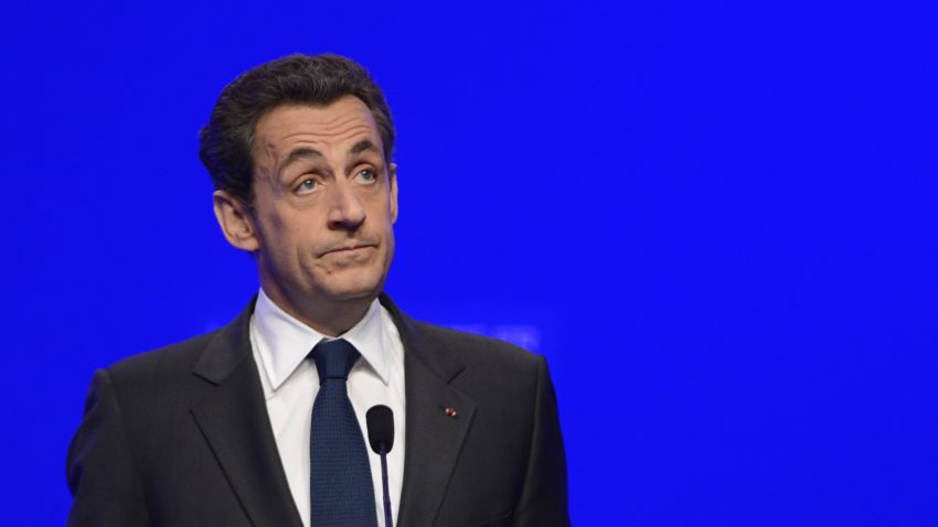 Nicolas Sarkozy adresses his supporters after the second round results of the French presidential election in Paris.