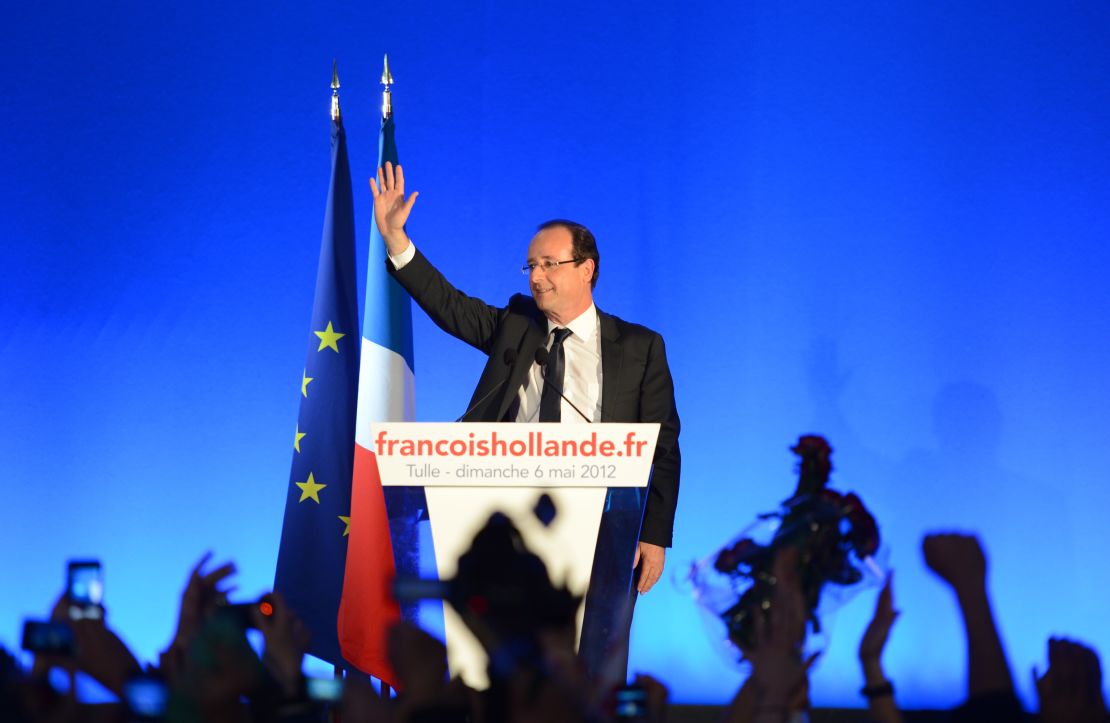 Francois Hollande gives his victory speech in Tule, France, after Sunday's presidential runoff election.