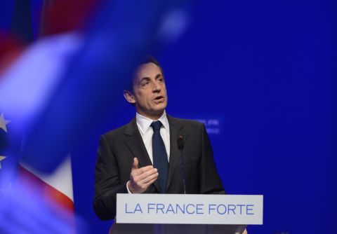 Nicolas Sarkozy addresses his supporters and concedes defeat Sunday. During the election season, he was fighting to keep his job amid a wave of discontent.