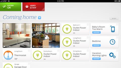 This screenshot shows a menu that would allow users to control AT&T's home-automation system from their tablets.