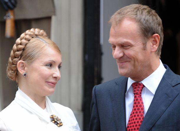 Here Tymoshenko meets with Polish Prime Minister Donald Tusk. Although it was all smiles on the international stage, domestically Tymoshenko and President Yushchenko were locked in a bitter power struggle.
